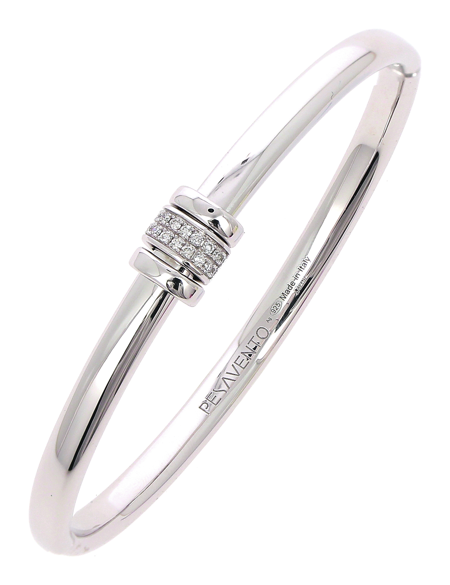 Pesavento Elegance Diamond Polished Silver Rhodium Bangle Bracelet