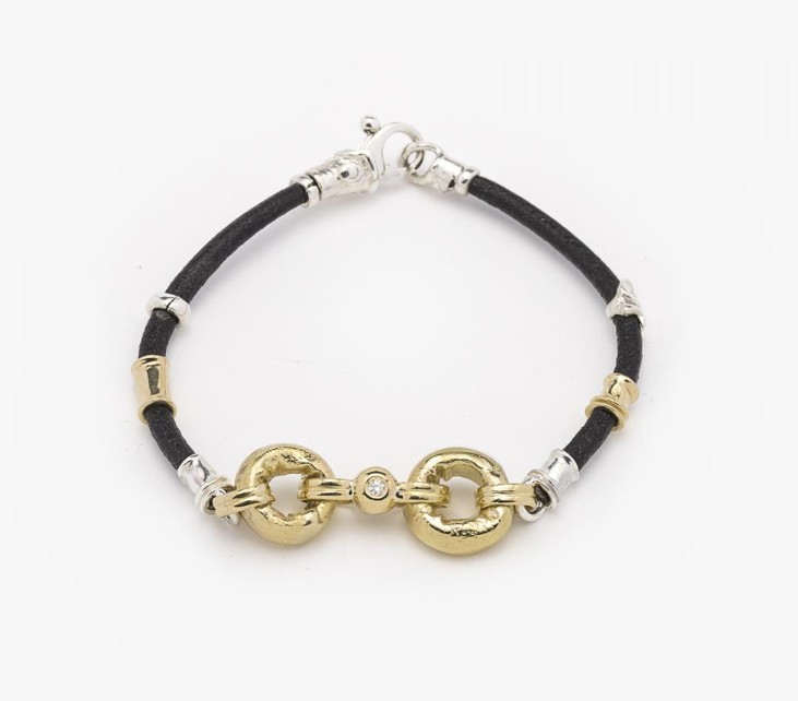 MISANI Diamond 18K Black Leather Bangle Bracelet