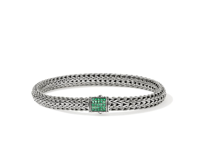 John Hardy Emerald Polished Silver Sterling Silver Chain Bracelet