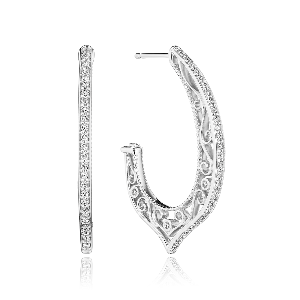 Verragio Diamond in 18K Polished White Gold Hoop Earrings
