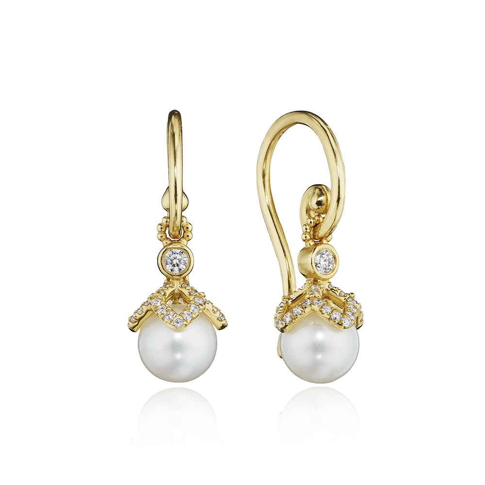 Verragio Diamond and Pearl in 18K Polished Yellow Gold Drop Earrings