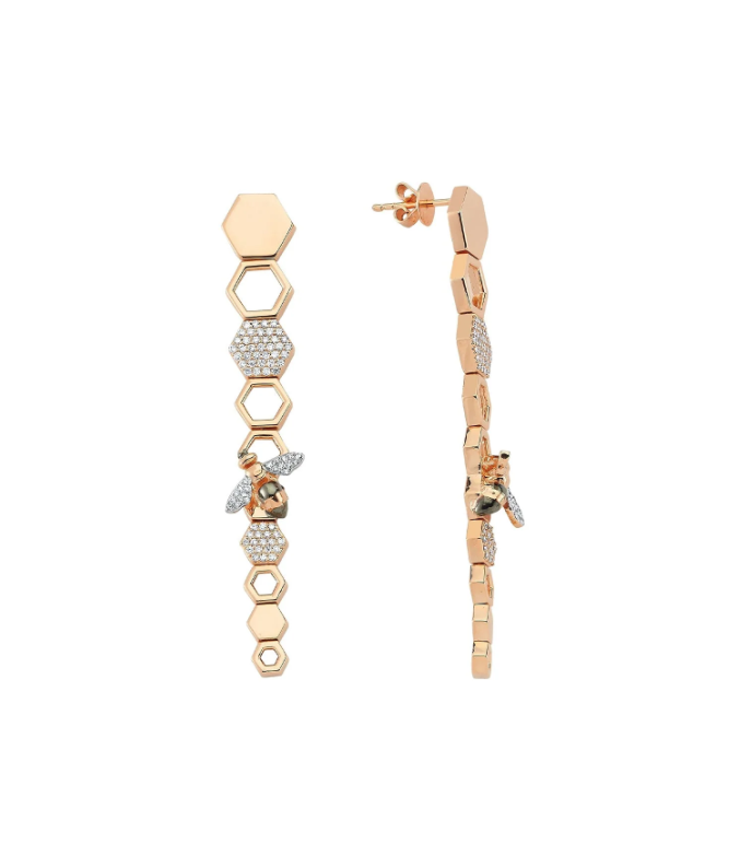 Bee Goddess Diamond in 14K Polished Rose Gold Post Earrings