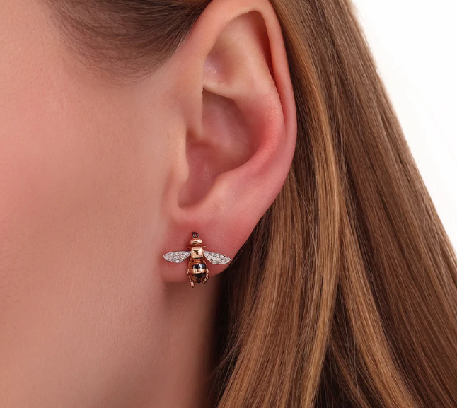 Bee Goddess Diamond in 14K Polished Rose Gold Post Earrings