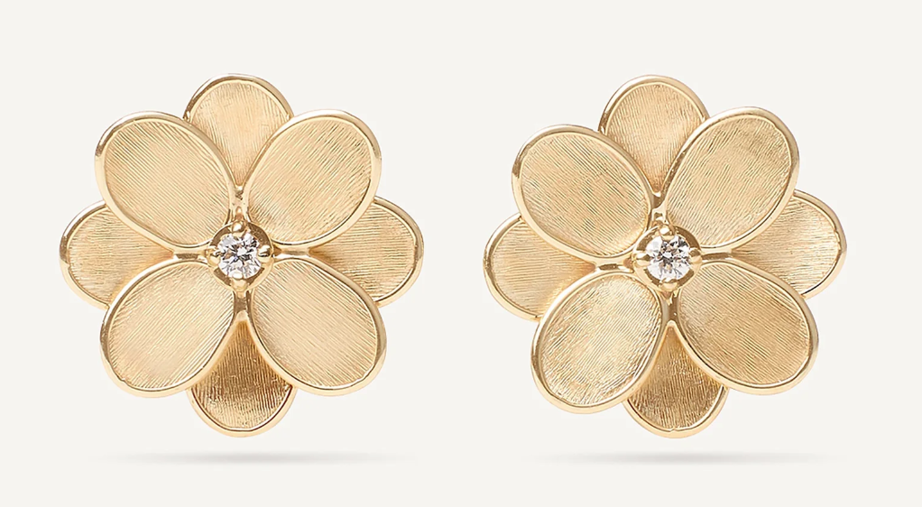Marco Bicego Petali Diamond in 18K Engraved Yellow Gold Post Earrings
