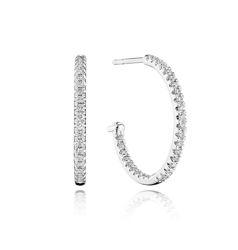 Verragio Diamond in 18K Polished White Gold Hoop Earrings