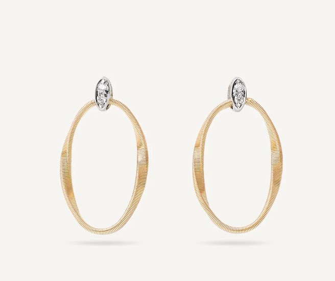 Marco Bicego Marrackech Onde Diamond in 18K Engraved Yellow Gold Post Earrings
