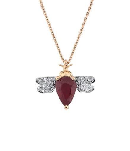 Bee Goddess Ruby 14K Polished Rose Gold Pendant Necklace