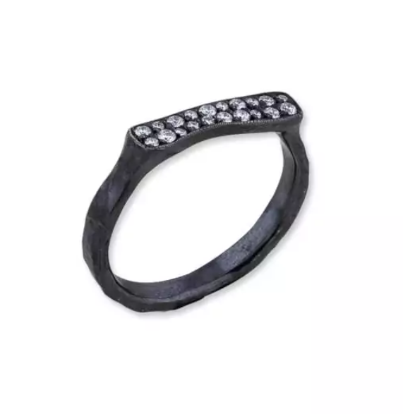 Lika Behar Collection Diamond Matte Black Sterling Silver Band Ring