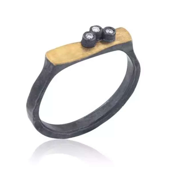 Lika Behar Collection Diamond 24K Matte Yellow Gold Band Ring